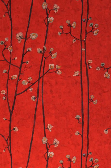 Papel de parede vermelho Papel de parede VanGogh Branches vermelho Largura do rolo