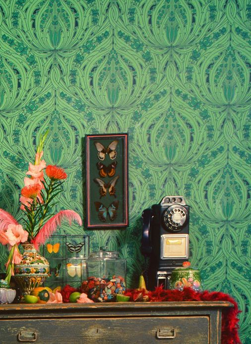 Leaf and Foliage Wallpaper Wallpaper Mildway pine green Room View
