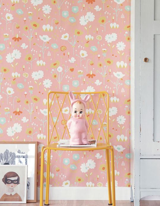 Pink Wallpaper Wallpaper Bloom beige red Room View