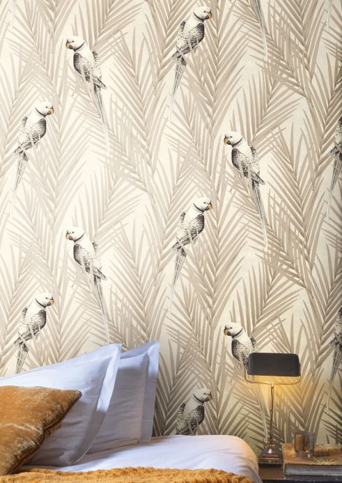Bird Wallpaper Wallpaper Talamanca grey beige Room View