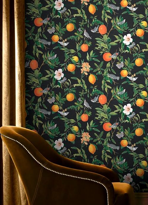Fruit Wallpaper Wallpaper Imari black grey Room View
