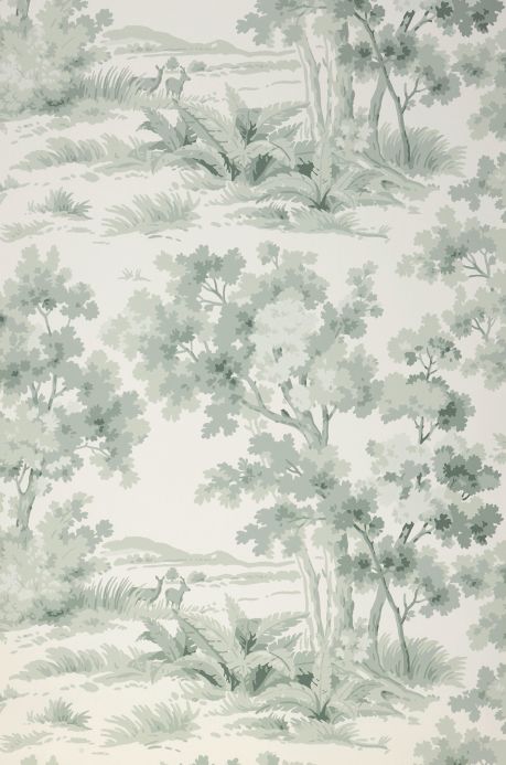 Papel pintado de bosque y árboles Papel pintado Calobra gris menta Ancho rollo