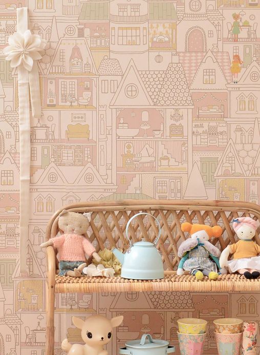 Pink Wallpaper Wallpaper Dollhouse pale pink Room View