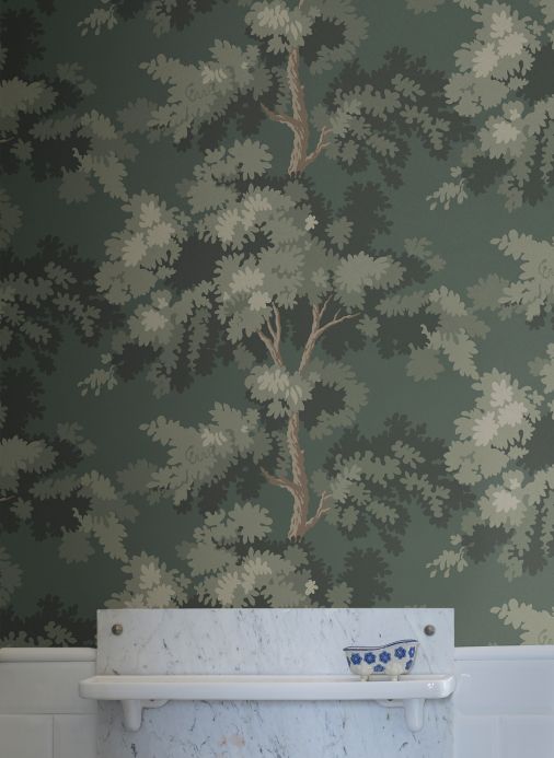 Papel de parede floresta e árvores Papel de parede Raphael Trees cinza esverdeado Ver ambiente