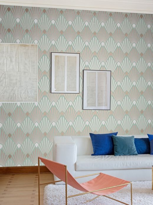 Papel pintado Art Decó Papel pintado Pontinius turquesa pastel Ver habitación