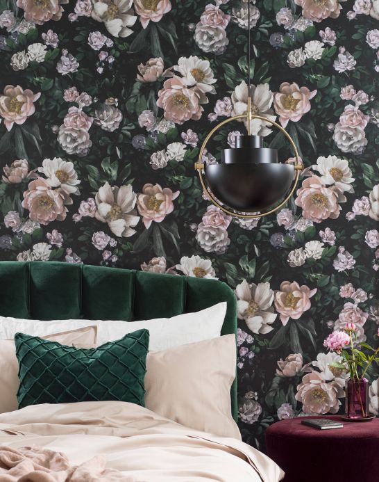 Floral Wallpaper Wallpaper Sianna black green Room View
