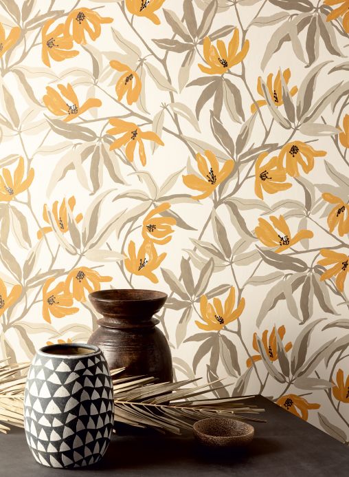Floral Wallpaper Wallpaper Tarbana ochre brown Room View