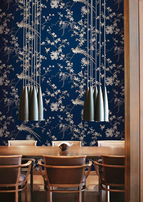 Bird Wallpaper Wallpaper Coringa dark blue Room View