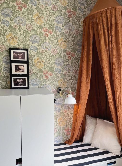 Papel pintado floral Fotomural Sigrid verde pálido Ver habitación