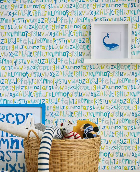 Archiv Wallpaper Letters turquoise blue Room View