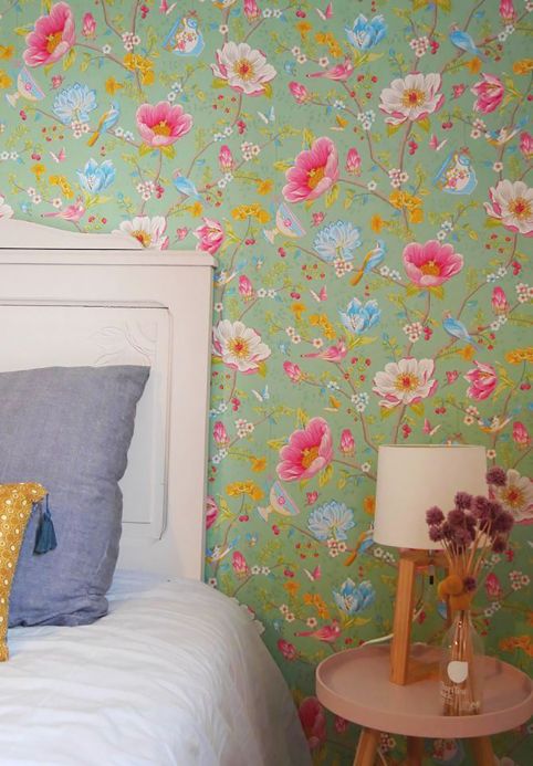 Floral Wallpaper Wallpaper Luna pastel green Room View