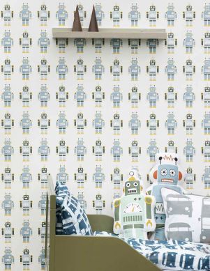 Wallpaper Robots light blue Room View