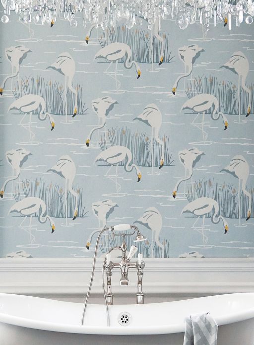 Bird Wallpaper Wallpaper Helma light blue Room View