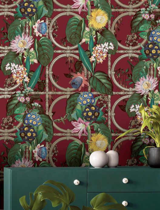 Floral Wallpaper Wallpaper Rajola wine red Room View