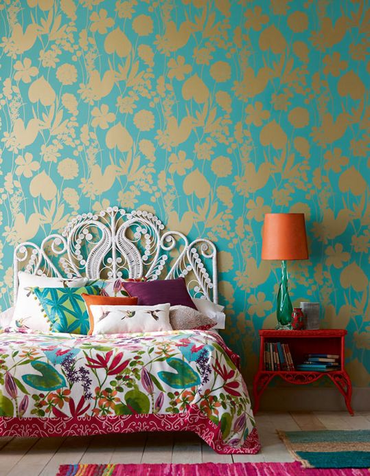 Archiv Wallpaper Jersey turquoise Room View