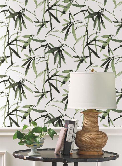 Papiertapeten Tapete Bamboo Leaves Grüntöne Raumansicht