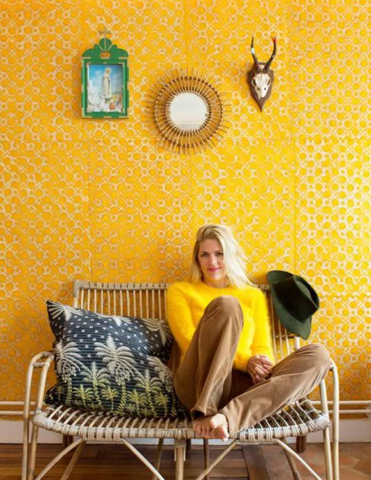 Geometric Wallpaper Wallpaper Nangwa maize yellow Room View