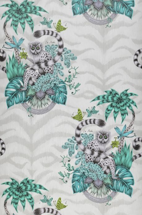 Animal Wallpaper Wallpaper Lemur shades of green Roll Width