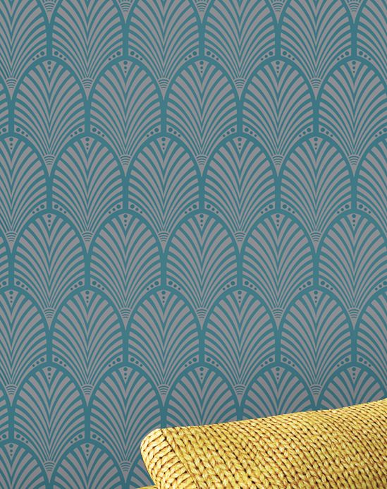 Archiv Wallpaper Lyria turquoise blue shimmer Room View