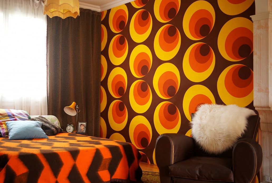 Papel pintado geométrico Papel pintado Apollo naranja Ver habitación