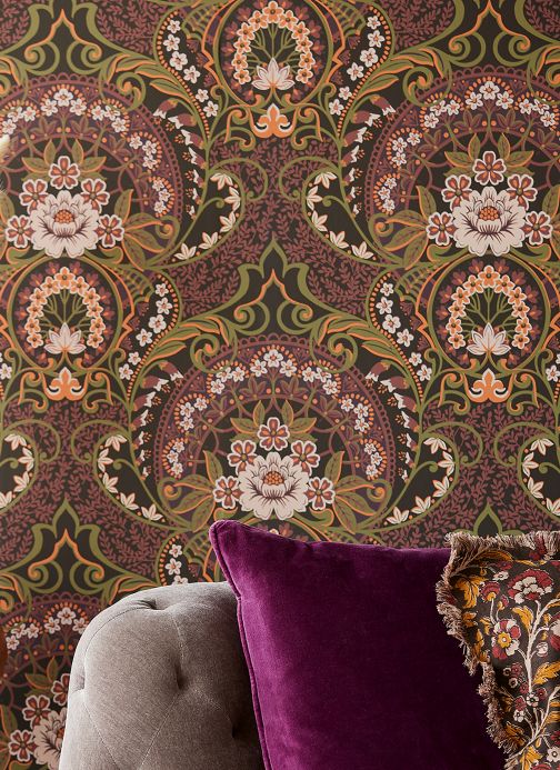 Purple Wallpaper Wallpaper Sofia mahogany brown Room View