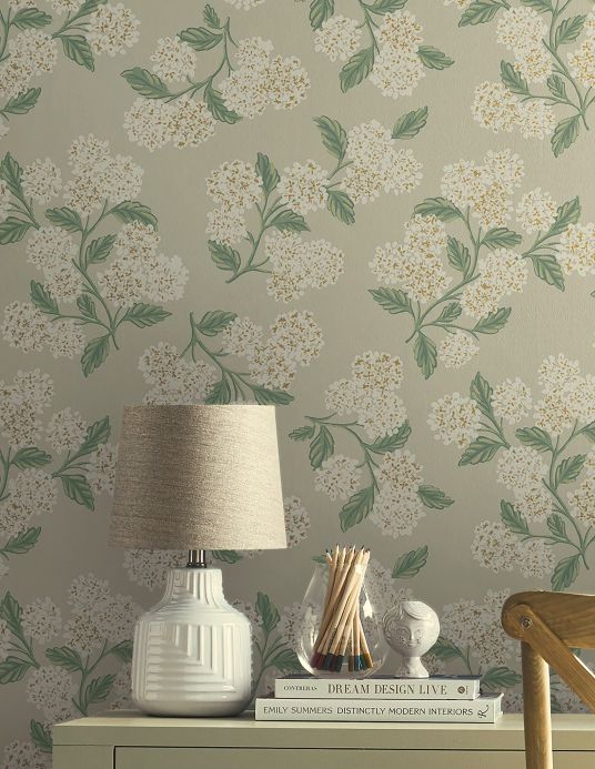 Rifle Paper Wallpaper Wallpaper Hydrangea pebble grey Room View