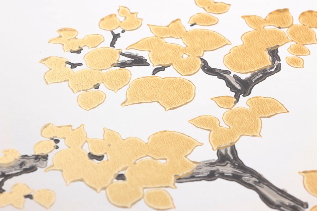Carta da parati botanica Carta da parati Sakura oro brillante Visuale dettaglio