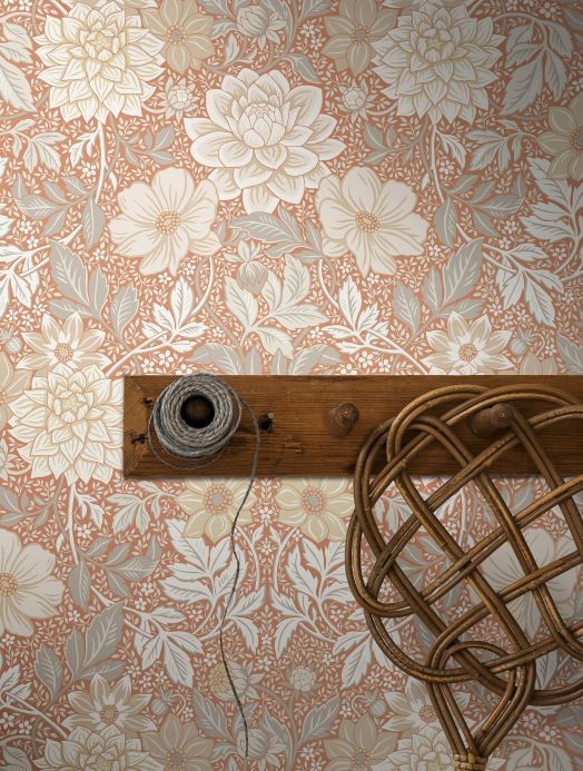 Papel de parede floral Papel de parede Kerala marrom cobre Ver ambiente