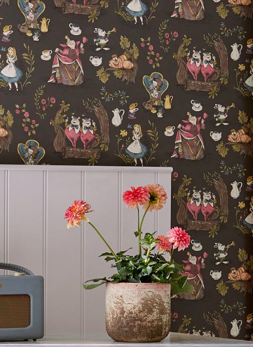 Children’s Wallpaper Wallpaper Alice in Wonderland grey brown Room View
