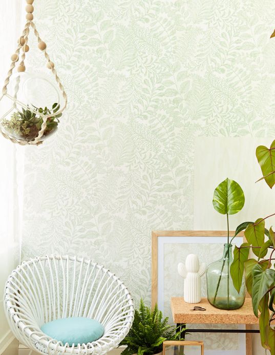 Papel de parede botânico Papel de parede Lioba verde pálido Ver quarto