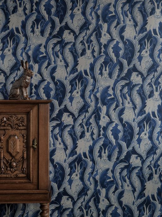 Todos Papel pintado Hares in Hiding azul acero Ver habitación