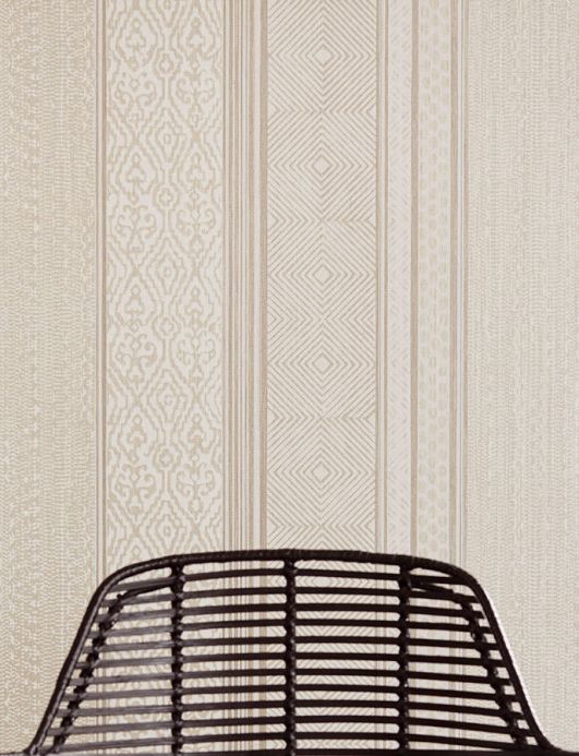 Striped Wallpaper Wallpaper Cemal beige grey shimmer Room View
