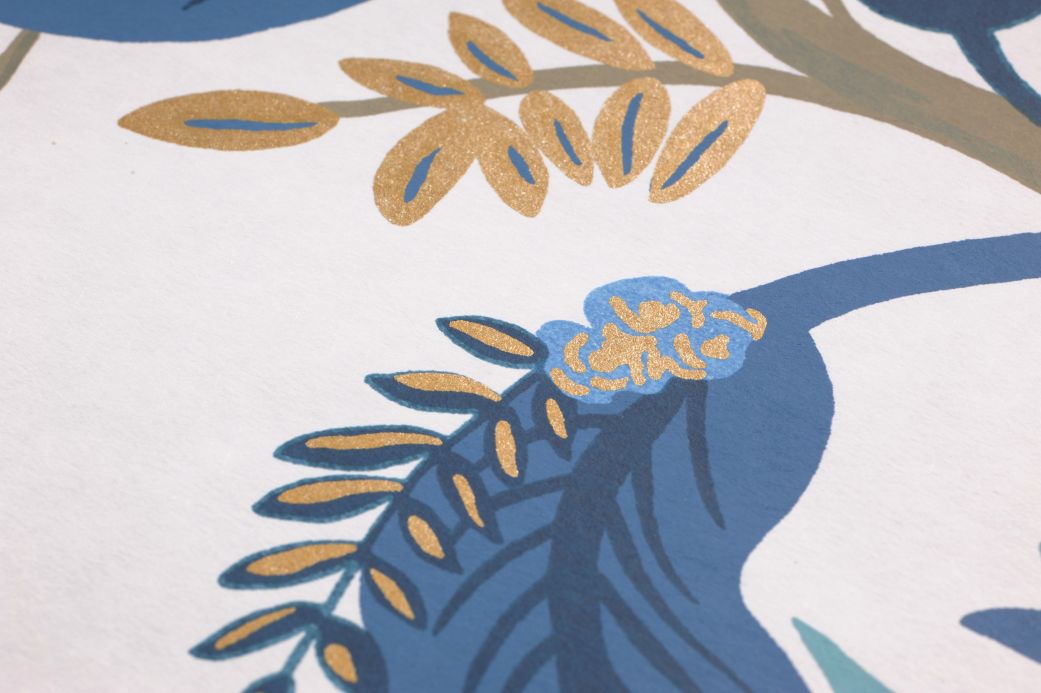 Designer Wallpaper Peacock Tree pastel blue Detail View
