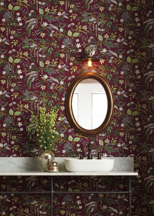 Design Wallpaper Wallpaper Juniper Forest pale claret violet Room View