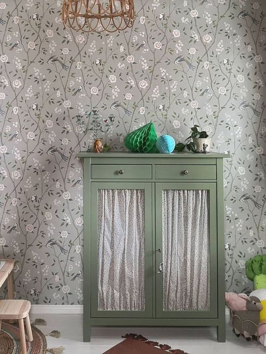 Floral Wallpaper Wallpaper Leonidas pastel green Room View