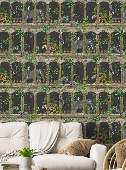 Oriental Wallpaper Wallpaper Lunasa anthracite Room View