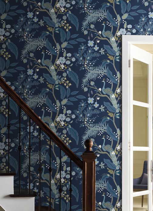 Colours Wallpaper Peacock Tree steel blue Room View