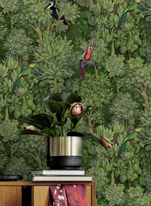 Papel pintado botánico Papel pintado Amadori tonos de verde Ver habitación