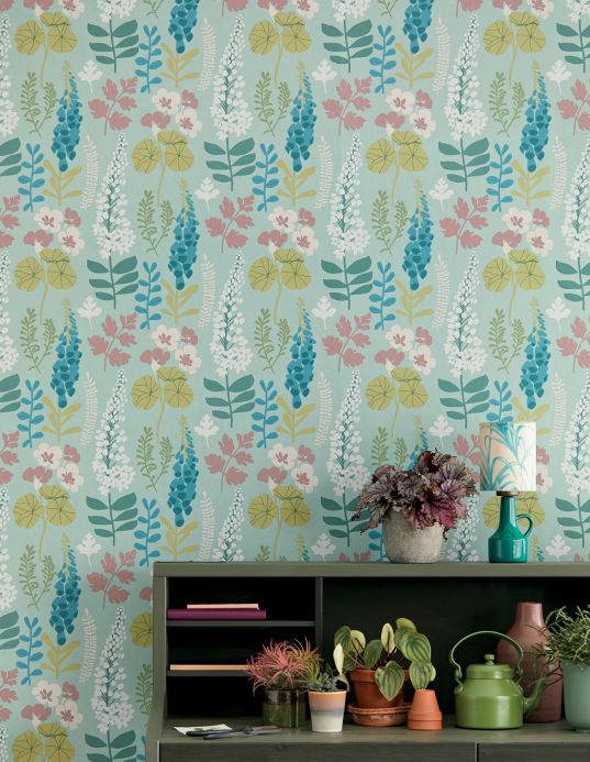 Floral Wallpaper Wallpaper Luzie mint turquoise Room View