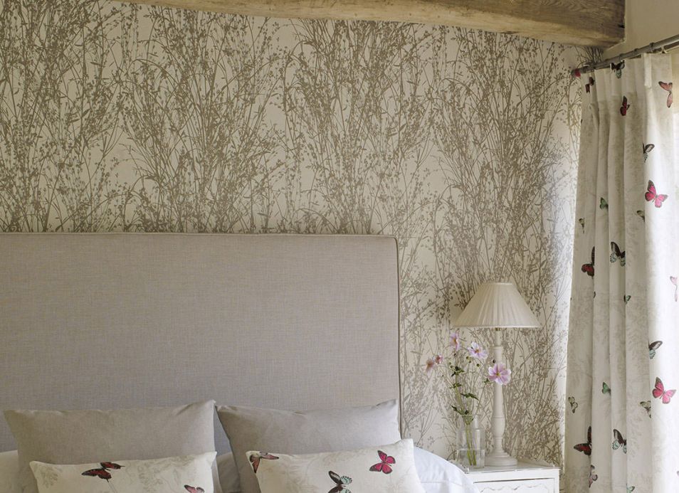 Papel pintado botánico Papel pintado Amasa beige grisáceo Ver habitación