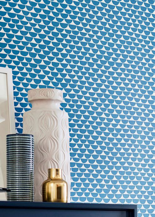 Geometric Wallpaper Wallpaper Darja azure blue Room View