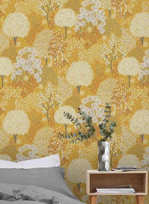 Botanical Wallpaper Wallpaper Aurora golden yellow Room View