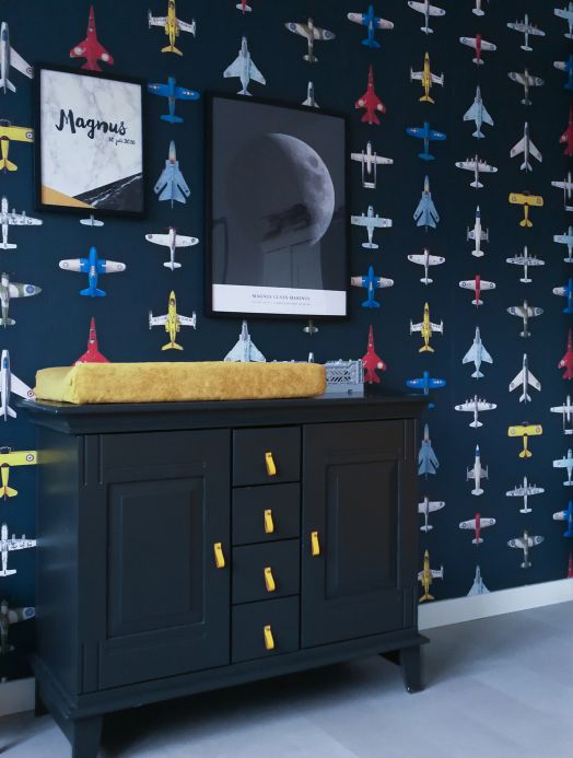 Studio Ditte Wallpaper Wallpaper Airplanes 02 grey blue Room View