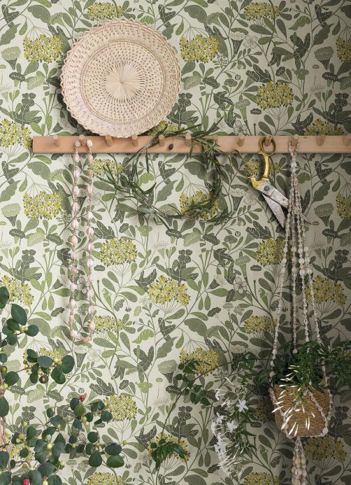 Cream Wallpaper Wallpaper Flowery shades of green Room View