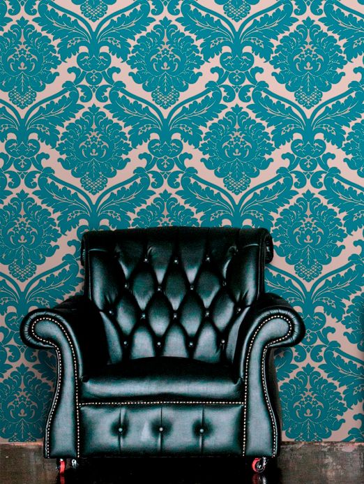 Damask Wallpaper Wallpaper Samanta turquoise blue Room View