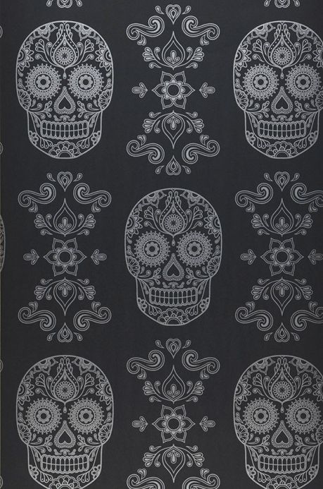 Silver Wallpaper Wallpaper Dia de los Muertos black grey Roll Width