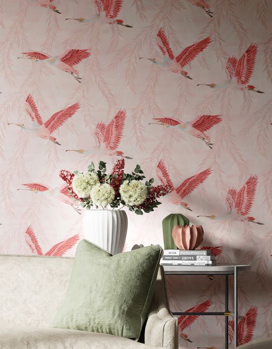 Bird Wallpaper Wallpaper Anette shades of pink Room View