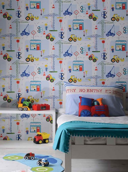 Children’s Wallpaper Wallpaper Construction blue Room View