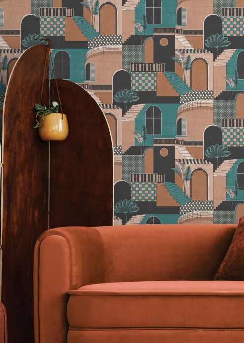 Art Deco Wallpaper Wallpaper Verney turquoise blue Room View