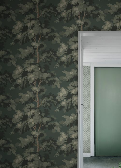 Papel pintado de bosque y árboles Papel pintado Raphael Trees gris verdoso Ver habitación